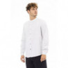 Elegante camicia bianca da uomo con colletto alla coreana - L