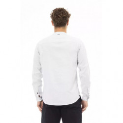 Elegante camicia bianca da uomo con colletto alla coreana - L