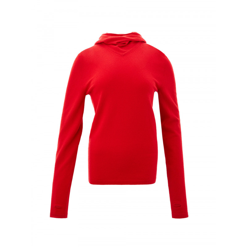 Maglione con cappuccio in cashmere rosso - XS