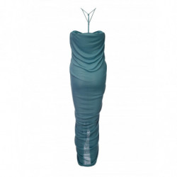 Abito in Viscosa Lucida con Dettagli Drappeggiati - M