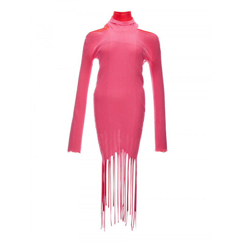 Abito lungo rosa/rosso con frange - L