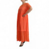 Abito maxi trapezio maniche corte misto cotone corallo - IT44 - L