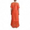 Abito maxi trapezio maniche corte misto cotone corallo - IT44 - L
