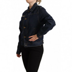 Giacca di jeans a maniche lunghe abbottonata blu scuro - IT40-S