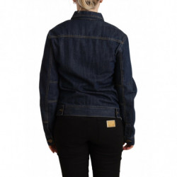 Giacca di jeans a maniche lunghe abbottonata blu scuro - IT40-S