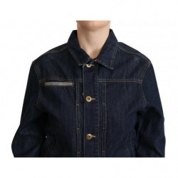 Giacca di jeans a maniche lunghe abbottonata blu scuro - IT40-S