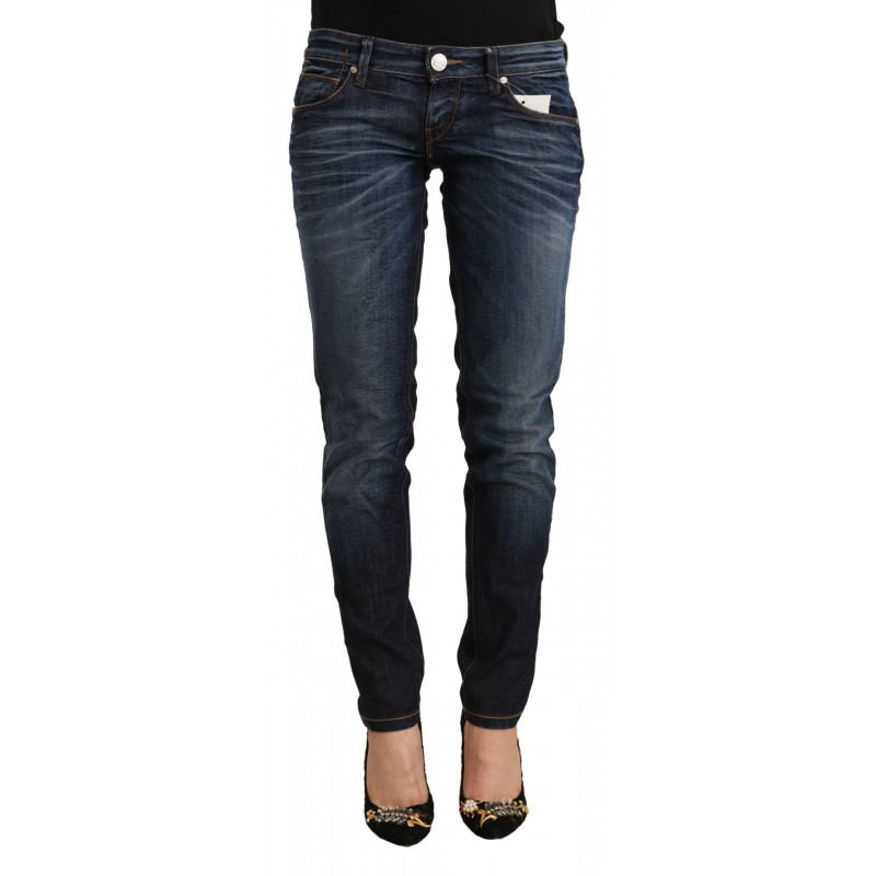 Jeans skinny in denim a vita bassa in cotone lavato blu - W26