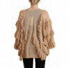 Maglione cardigan aperto sul davanti maniche lunghe volant beige -