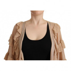 Maglione cardigan aperto sul davanti maniche lunghe volant beige -