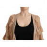 Maglione cardigan aperto sul davanti maniche lunghe volant beige -
