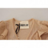 Maglione cardigan aperto sul davanti maniche lunghe volant beige -