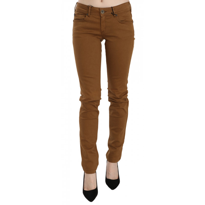 Jeans skinny in denim slim fit a vita media in cotone marrone - W27
