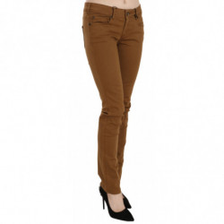Jeans skinny in denim slim fit a vita media in cotone marrone - W27