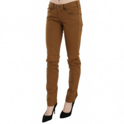 Jeans skinny in denim slim fit a vita media in cotone marrone - W27