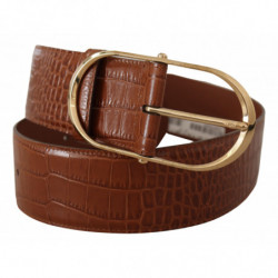 Cintura fibbia metallo ovale dorata pelle marrone vita larga - 75 C
