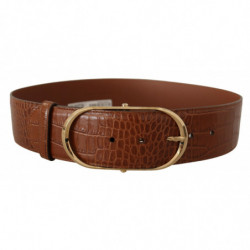 Cintura fibbia metallo ovale dorata pelle marrone vita larga - 75 C