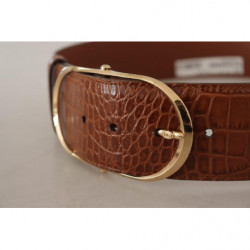 Cintura fibbia metallo ovale dorata pelle marrone vita larga - 75 C
