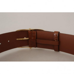 Cintura fibbia metallo ovale dorata pelle marrone vita larga - 75 C