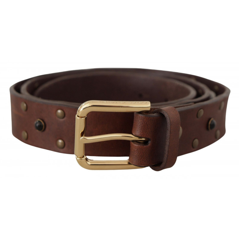 Cintura fibbia metallo color oro borchiata pelle marrone - 90 CM /