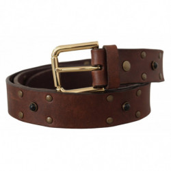 Cintura fibbia metallo color oro borchiata pelle marrone - 90 CM /