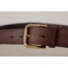 Cintura fibbia metallo color oro borchiata pelle marrone - 90 CM /