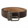 Cintura fibbia logo casual pelle marrone tono argento - 95 CM / 38