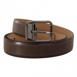 Cintura fibbia logo casual pelle marrone tono argento - 95 CM / 38