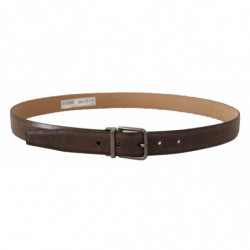Cintura fibbia logo casual pelle marrone tono argento - 95 CM / 38
