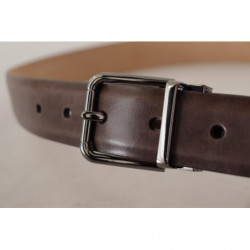 Cintura fibbia logo casual pelle marrone tono argento - 95 CM / 38