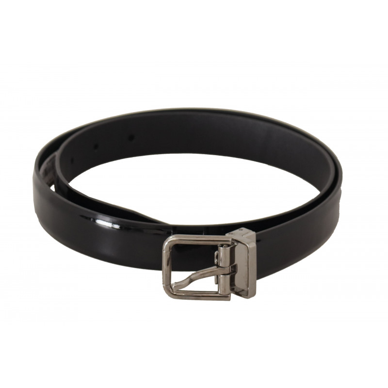 Cintura fibbia metallo tono argento pelle vitello nera - 85 CM / 34
