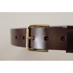 Cintura fibbia metallo color oro pelle lucida marrone - 90 CM / 36