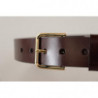 Cintura fibbia metallo color oro pelle lucida marrone - 90 CM / 36