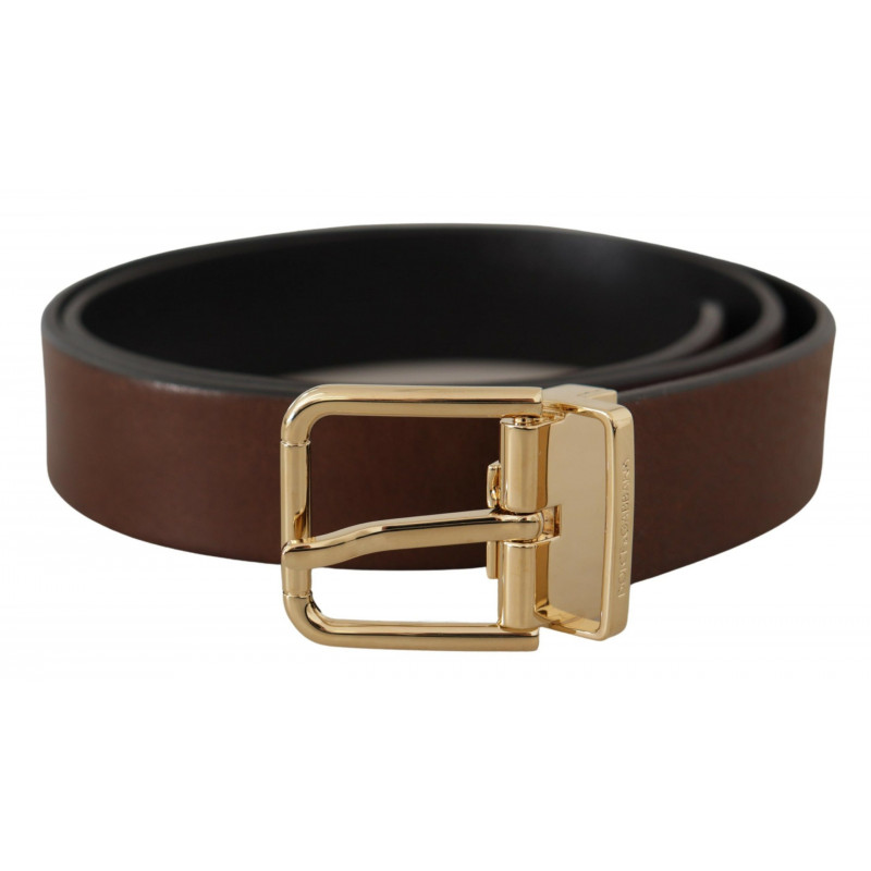 Cintura classica pelle marrone fibbia metallo color oro - 90 CM / 3