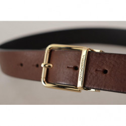 Cintura classica pelle marrone fibbia metallo color oro - 90 CM / 3