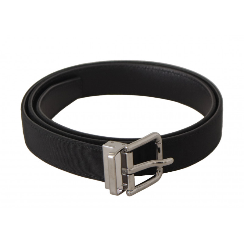 Cintura fibbia metallo argentato pelle tela nera - 85 CM / 34 INCHES