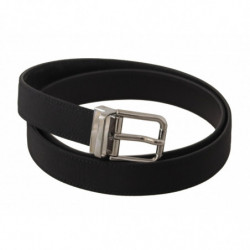 Cintura fibbia metallo argentato pelle tela nera - 85 CM / 34 INCHES
