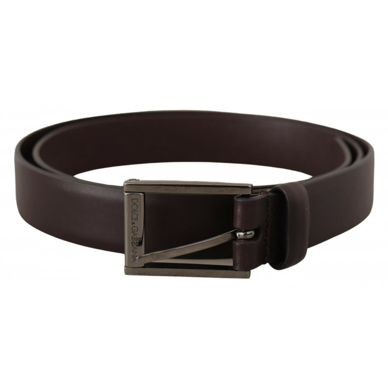 Cintura fibbia metallo tono argento pelle marrone - 90 CM / 36 INCHES