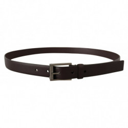 Cintura fibbia metallo tono argento pelle marrone - 90 CM / 36 INCHES