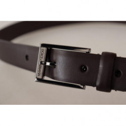 Cintura fibbia metallo tono argento pelle marrone - 90 CM / 36 INCHES