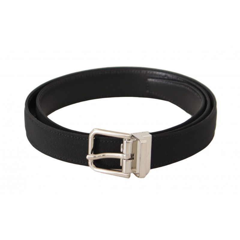 Cintura da uomo fibbia metallo tono argento tela nera - 95 CM / 38