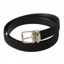 Cintura da uomo fibbia metallo tono argento tela nera - 95 CM / 38