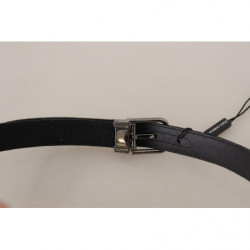 Cintura fibbia metallo tono argento cotone nero - 85 CM / 34 INCHES