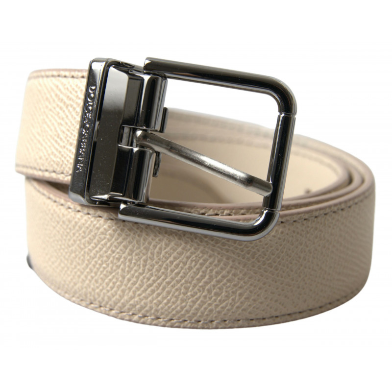Cintura da uomo pelle beige fibbia metallo - 85 CM / 34 INCHES