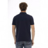 Polo chic in cotone blu con ricamo elegante - 4XL