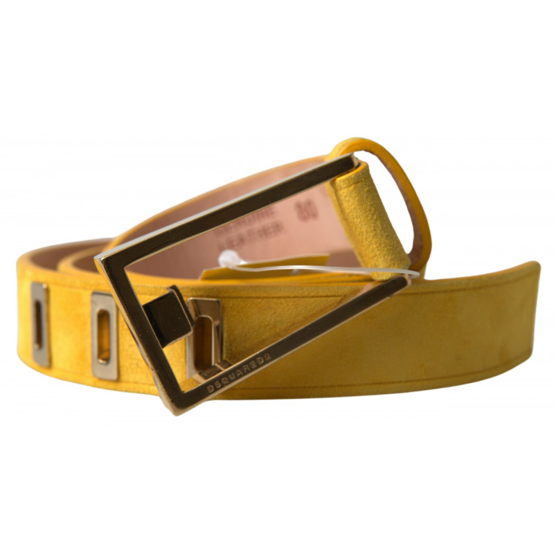Cintura fibbia metallo argentato pelle scamosciata gialla - 80 CM /