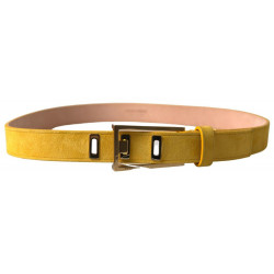 Cintura fibbia metallo argentato pelle scamosciata gialla - 80 CM /