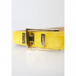 Cintura fibbia metallo argentato pelle scamosciata gialla - 80 CM /