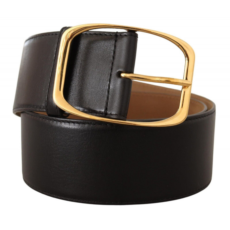 Cintura fibbia quadrata metallo dorato pelle nera - 75 CM / 30 INCHES