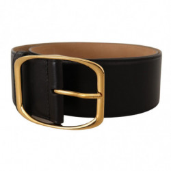 Cintura fibbia quadrata metallo dorato pelle nera - 75 CM / 30 INCHES