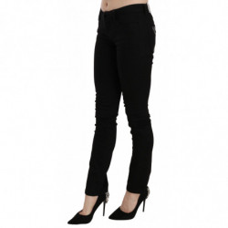 Jeans in denim slim fit a vita media con paillettes neri - W26